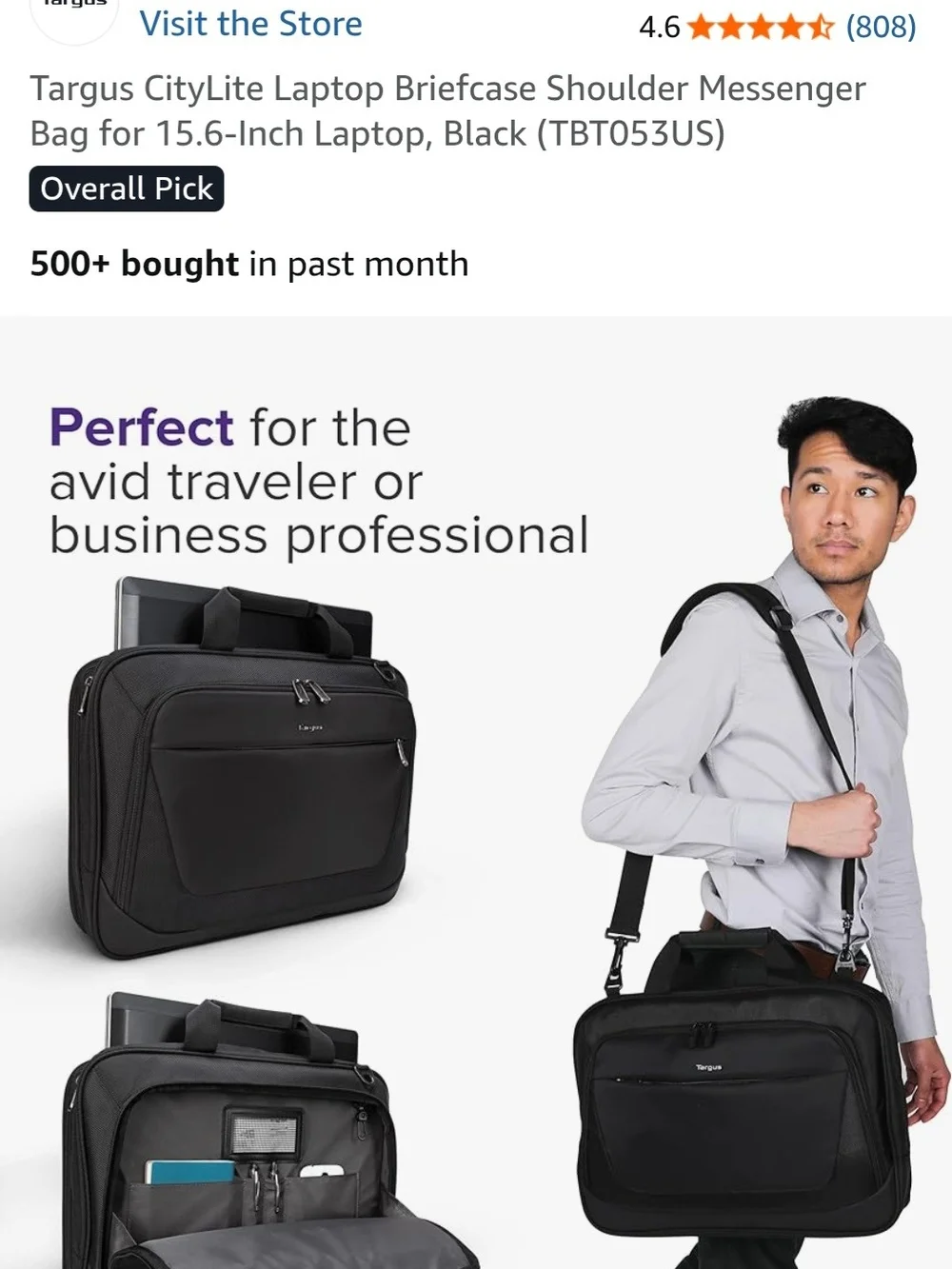 Targus CityLite Laptop Briefcase Shouder Messenger Bag for 15.6 - inch Laptop